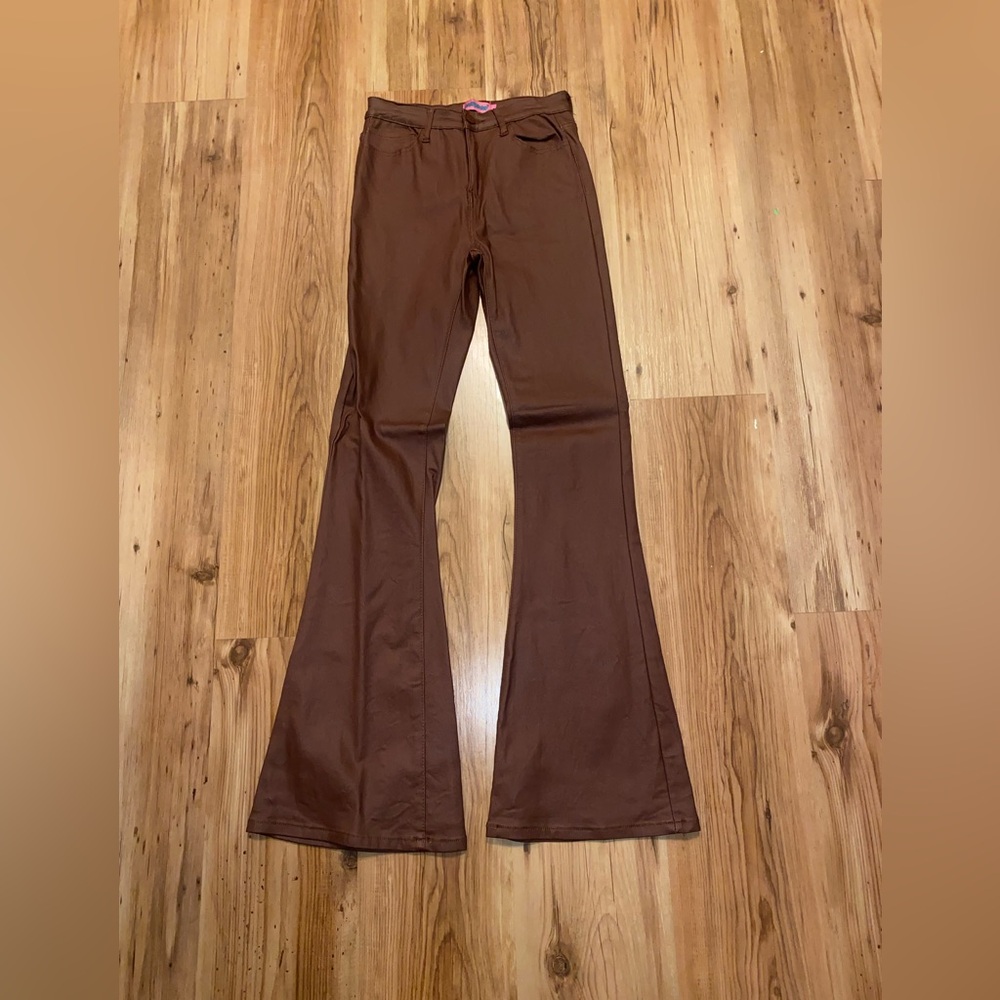Edikted brown faux leather flare pants
